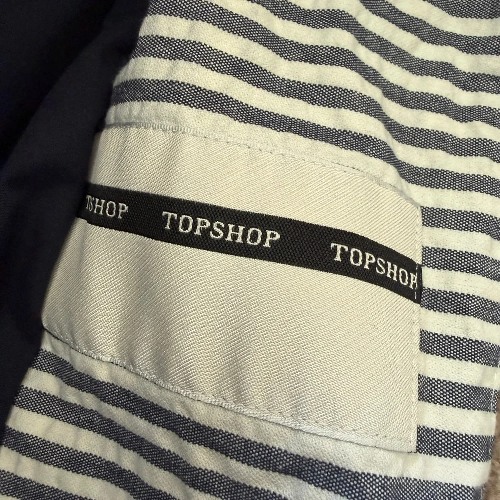 Topshop Striped Trench Coat Navy White Double Breasted Size 8 - Picture 12 of 12